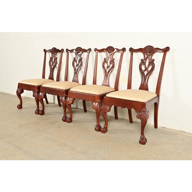English Baker Furniture Chippendale Carved Mahogany Dining Chairs, Set of Four For Sale - Image 3 of 13