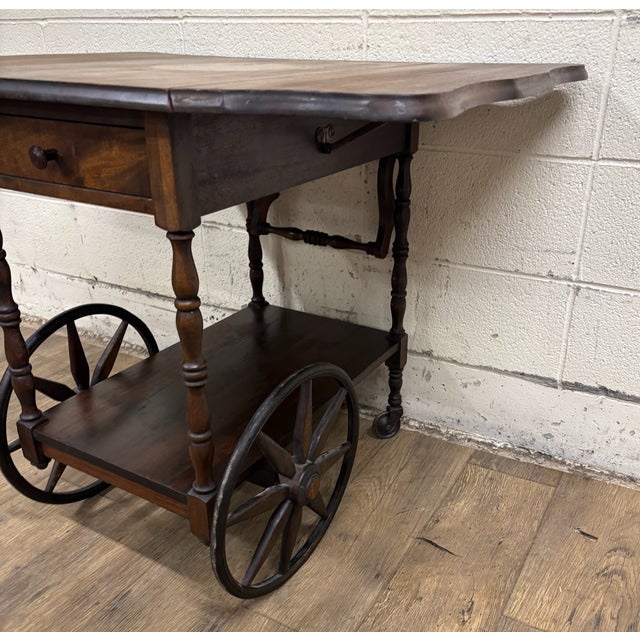 Vintage Mahogany Drop Leaf Bar Cart Tea Cart For Sale In Kansas City - Image 6 of 13