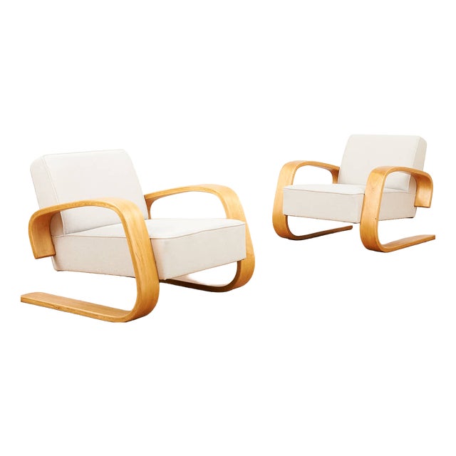 Tank Cantilever Chairs in Birch Plywood by Alvar Aalto, Set of 2 For Sale