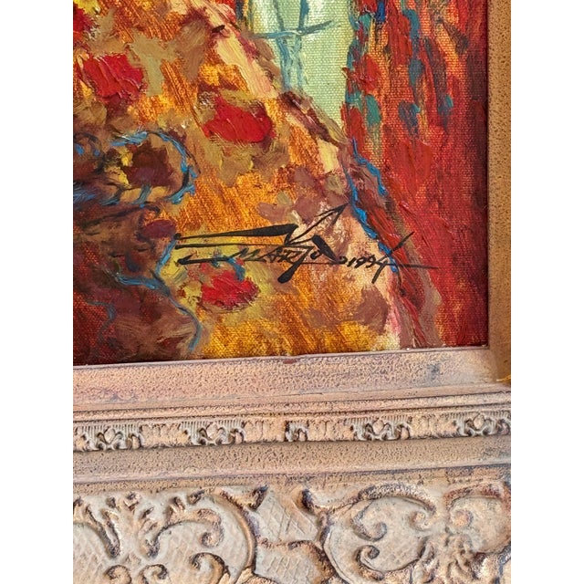 Vintage Signed Expressive Floral Still Life Oil Painting in Carved Giltwood Frame - 27" X 33" For Sale - Image 4 of 8