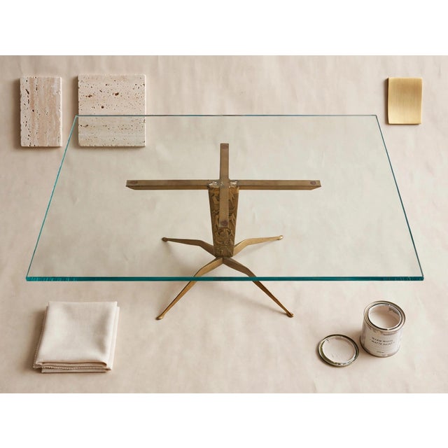 This is a vintage 1950s coffee table by Italian designer Duilio Barnabé (also known as Dubè), featuring a sculptural brass...