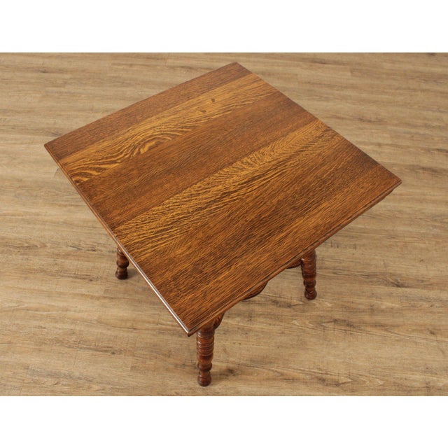 Antique Victorian Oak Square Two Tier Parlor Side Table For Sale - Image 11 of 12