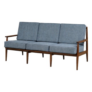 Mid Century Modern Blue Sofa by Baumritter For Sale
