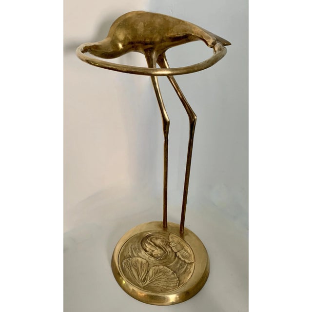 Brass Crane with Repousse Fish Base Umbrella Stand For Sale - Image 9 of 10