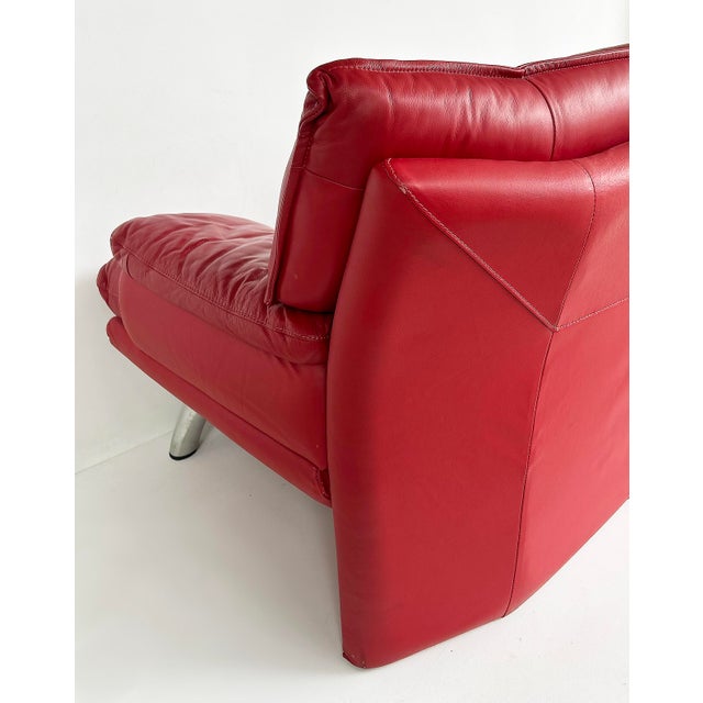 Contemporary Italian Red Leather Loveseat, Metal Legs For Sale In Miami - Image 6 of 8