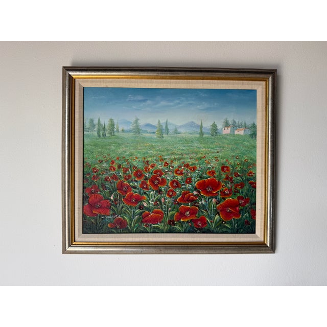 1980s C. Benolt Floral Farm Landscape Oil on Canvas Painting, Framed For Sale - Image 4 of 12