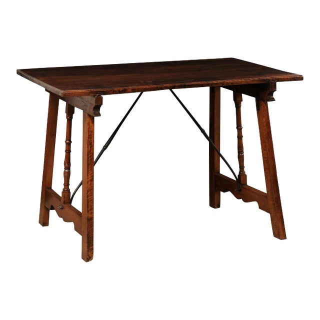 Spanish Walnut Stretcher Table, 19th Century For Sale