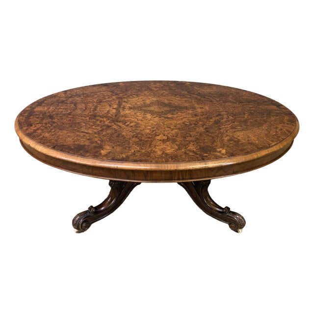 Large Victorian Burr Walnut Coffee Table, 1875 For Sale