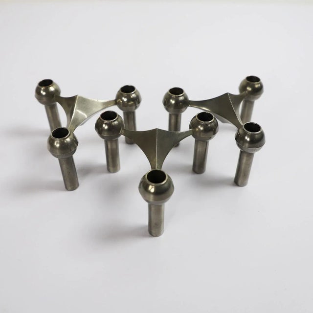 Stackable modular candleholders set by BMF Quist Nagel, The candleholders were designed by Ceasar Stoffi and Fritz Nagel...