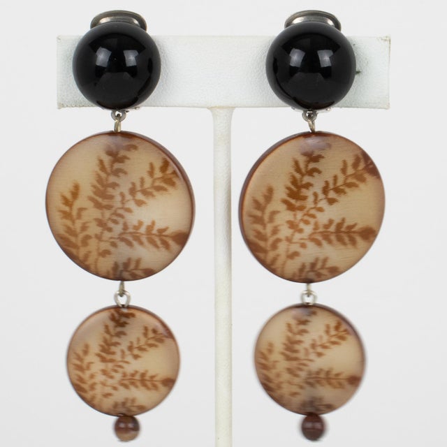 Contemporary Angela Caputi Black and Brown Floral Clip Earrings - 2 Pieces For Sale - Image 3 of 6