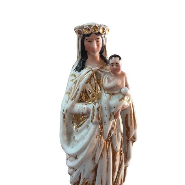 French Antique French Vieux Paris Madonna and Child For Sale - Image 3 of 8