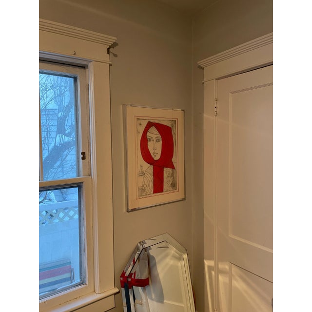 Mid 20th Century "The Red Shawl" Irving Amen Modernist Figurative Numbered Print, Framed For Sale In New York - Image 6 of 8
