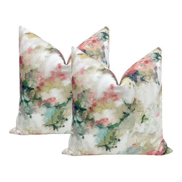 Not Yet Made - Made To Order 20" Fern Watercolor Floral Pillows - a Pair For Sale - Image 5 of 5