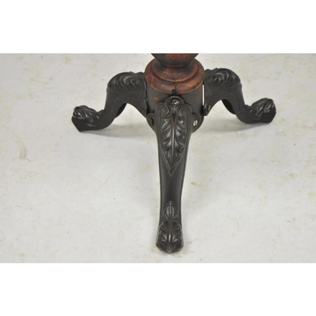 Late 19th Century Antique American Victorian Cast Iron Wood Pedestal Adjustable Piano Bench Stool For Sale - Image 5 of 9