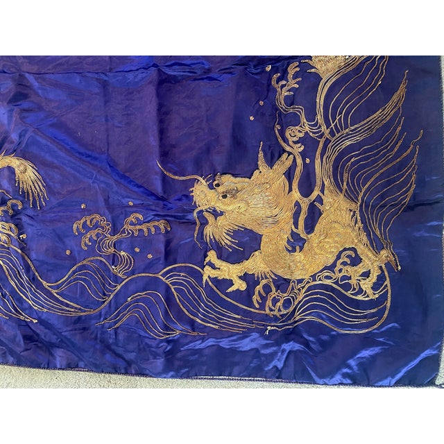 Chinese Antique Chinese Purple Silk Gold Dragons Tablecloth For Sale - Image 3 of 12
