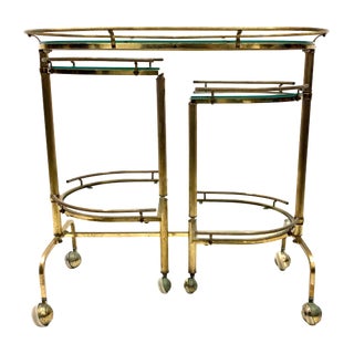 20th Century Hollywood Regency Solid Brass 3-Tiered Swivel Bar Cart For Sale