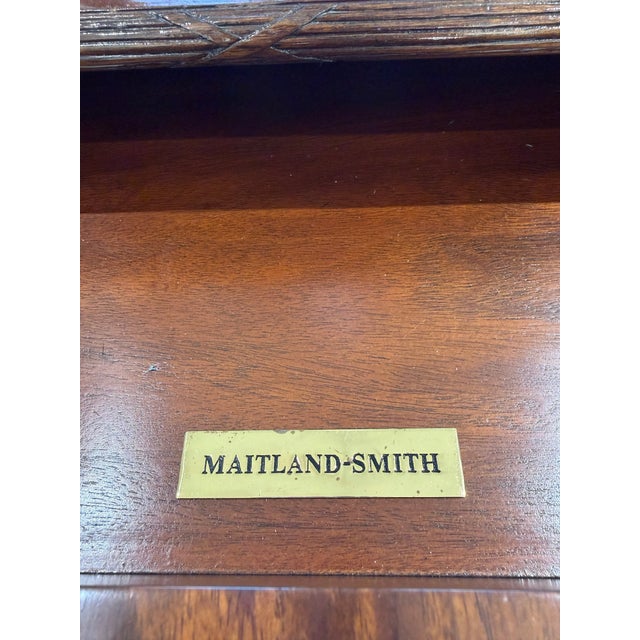 Hollywood Regency 1980s Maitland-Smith Carved Mahogany Leather Top Writing Desk For Sale - Image 3 of 16
