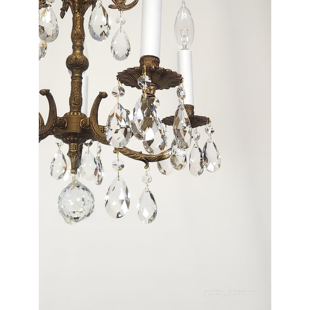 1960s Antique 5 Light Adorable Dainty Petite Brass Cut Lead Glass Crystal Chandelier For Sale - Image 5 of 12