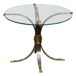 French Art Deco 1930s Steel and Brass Drinks Table with Glass Top, Splaying Legs For Sale