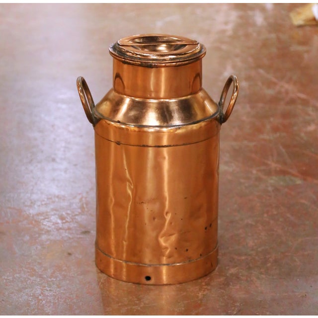 French 19th Century French Polished Copper Milk Can With Lid and Handles For Sale - Image 3 of 9