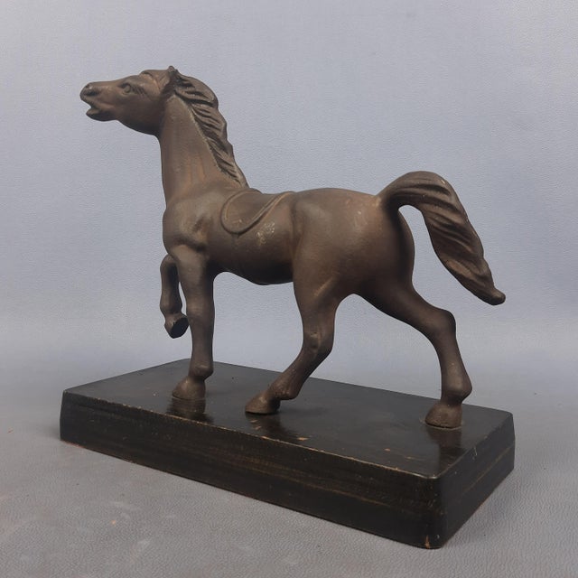 Vintage Cast Iron Horse Sculpture on Wooden Base, 1950s For Sale - Image 6 of 16