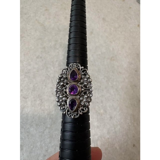 Boho Chic 1970s Sterling Silver and Amethyst Ring, Size 8 For Sale - Image 3 of 4