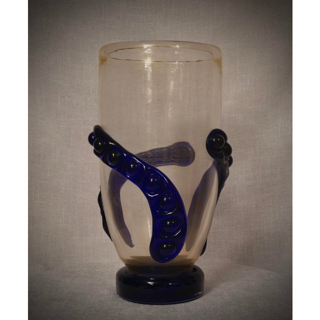 Mid-Century Gold and Blue Murano Art Glass Vase, 2000s For Sale - Image 9 of 9