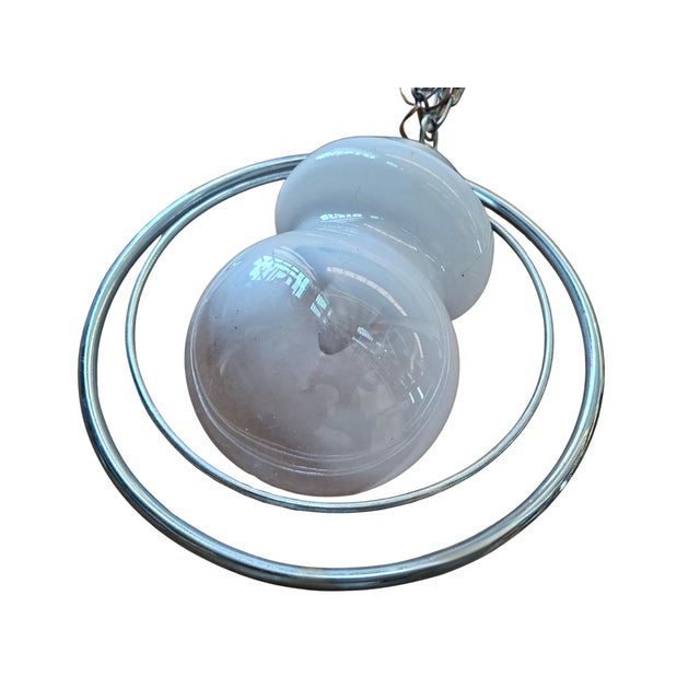 1970s Vintage Space Age Opal Glass and Chrome Pendant, 1970s For Sale - Image 5 of 7