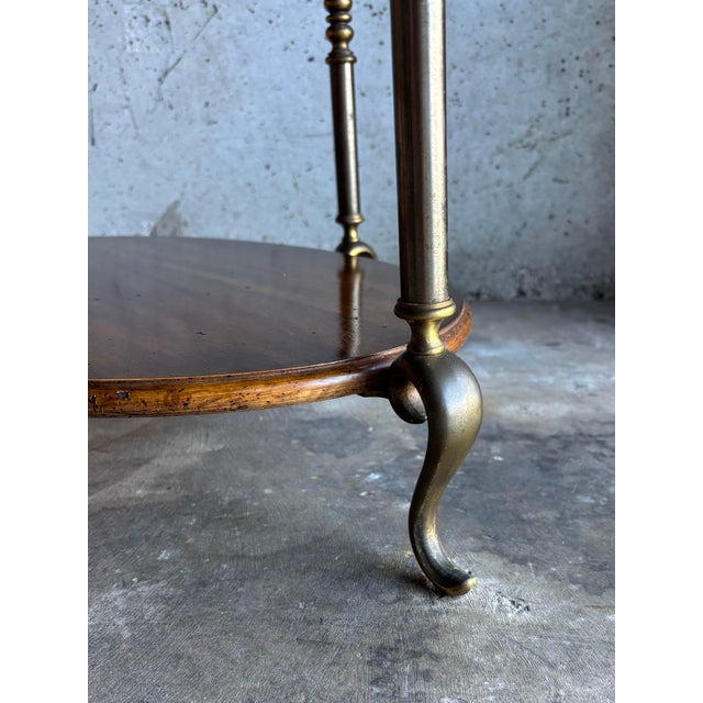 Traditional Vintage Two-Tier Occasional Table by Weiman, Burl Wood, Brass Details For Sale - Image 3 of 8