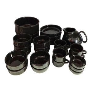 Neo Art Deco Black Bowl & Coffee Mug 26 Piece Serverware Set by Waechtersbach