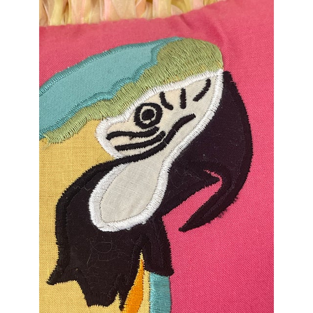 Shabby Chic Colourful Vintage Parrot Tropical Pillow For Sale - Image 3 of 3