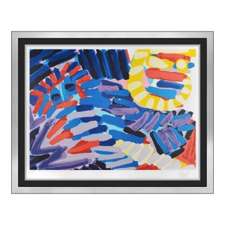 Late 20th Century Resting in Colors Abstract Blue Lithograph Karel Appel For Sale