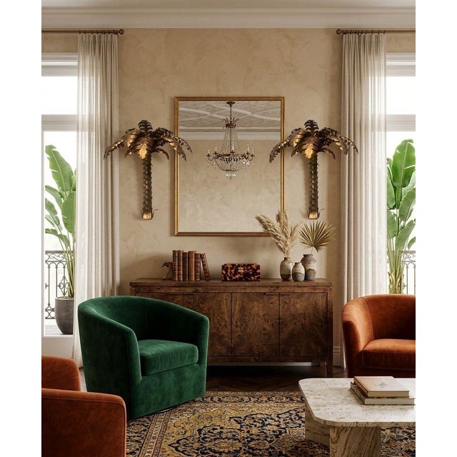 Metal Vintage Hollywood Regency Style Metal Palm Tree Wall Sconce For Sale - Image 7 of 10