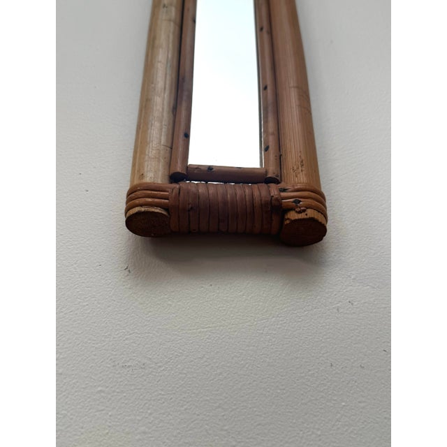 Wood Vintage Coastal Boho Chic Slender Bamboo & Rattan Wall Mirror For Sale - Image 7 of 12