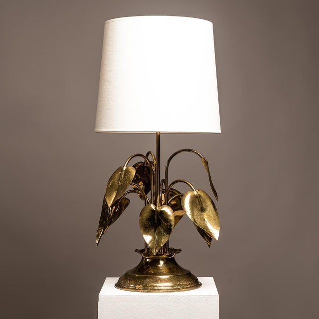 Italian Gilt Brass Table Lamp with Botanical Motif, 1970s For Sale - Image 13 of 13
