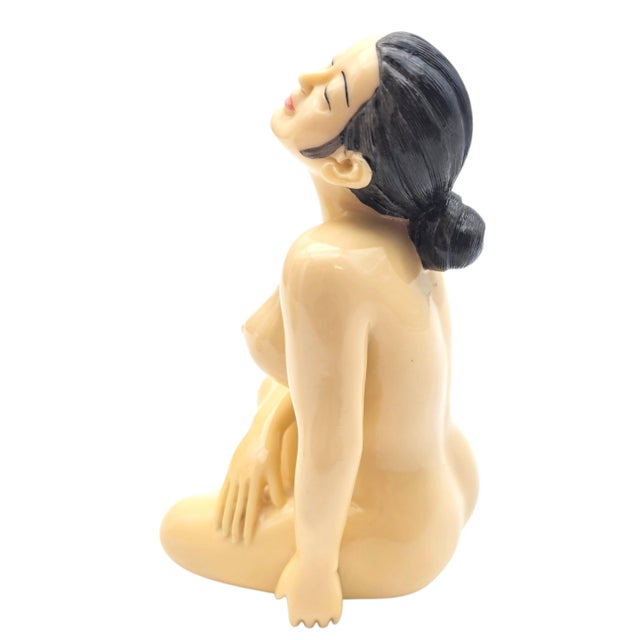 Pair of Vintage Japanese Bathing Beauty Female Nude Figurine Sculptures, Figurative Mid-Century Art Objects For Sale - Image 16 of 18