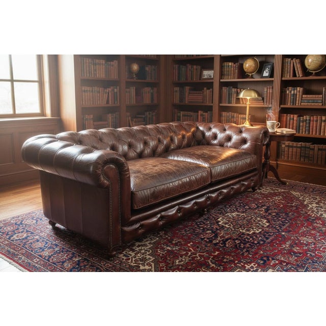 A commanding take on the classic Chesterfield, this Restoration Hardware leather sofa combines generous proportions with...