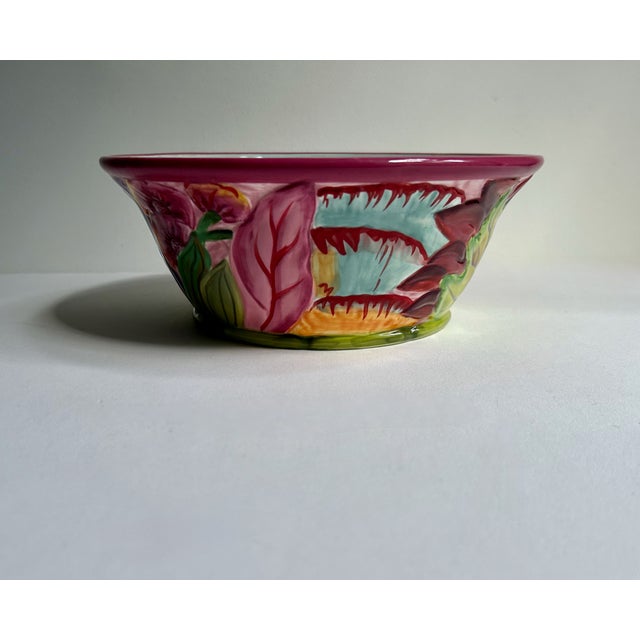 Tracy Porter Citrine Collection Tropically inspired Hand Painted Ceramic Serving Bowl, C. 2005. Featuring a flared...
