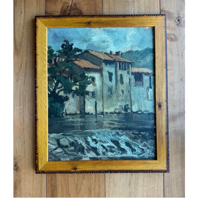 Painterly and colorful vintage village by the sea. Terrific sense of movement. Wonderful rich yet mellow colors. On heavy,...