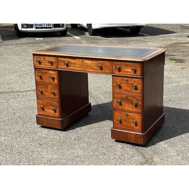Victorian Mahogany Pedestal Desk with Green Top. Strong & Solid. Splits into 3 pieces for easier transportation. This is...