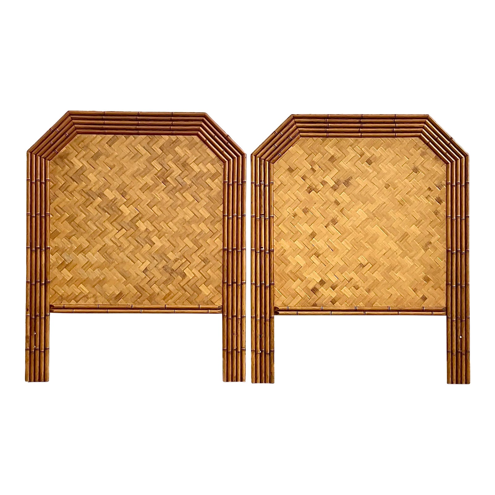 Vintage Coastal Faceted Bamboo Twin Headboards a Pair Chairish