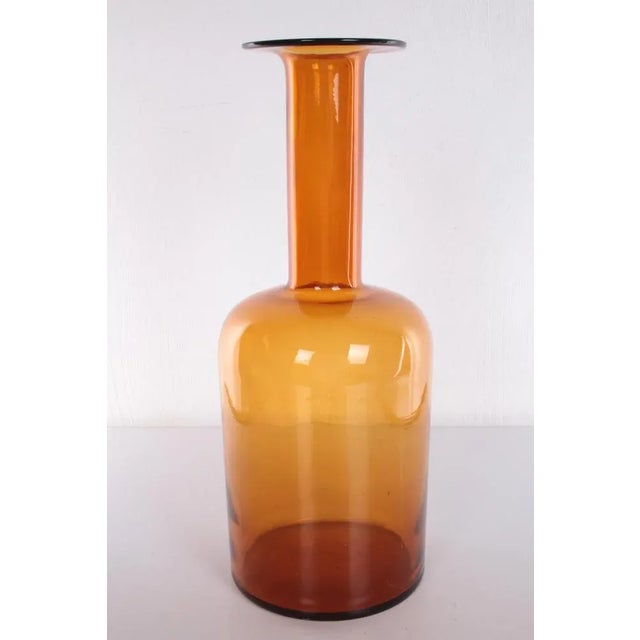 Orange Scandinavian Yellow Glass Vase by Otto Brauer for Holmegaard, 1960s For Sale - Image 8 of 8