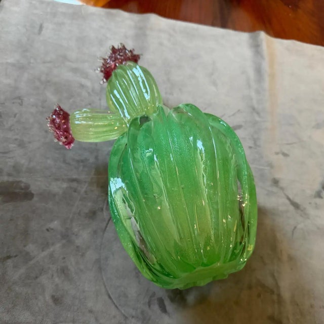 1990s Green Emerald and Amethyst Purple Murano Glass Flowering Cactus For Sale - Image 6 of 13
