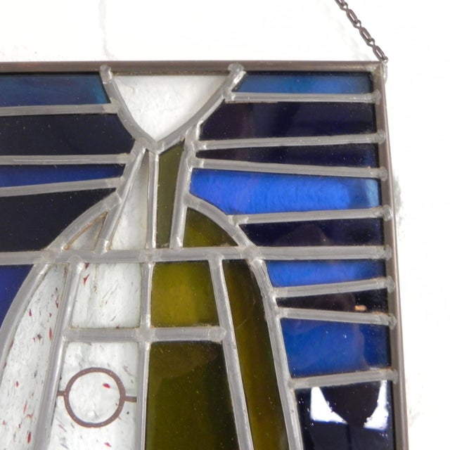 Stained Glass with Image of Man with Weaving Shuttle Vichte, 1950s For Sale - Image 9 of 12