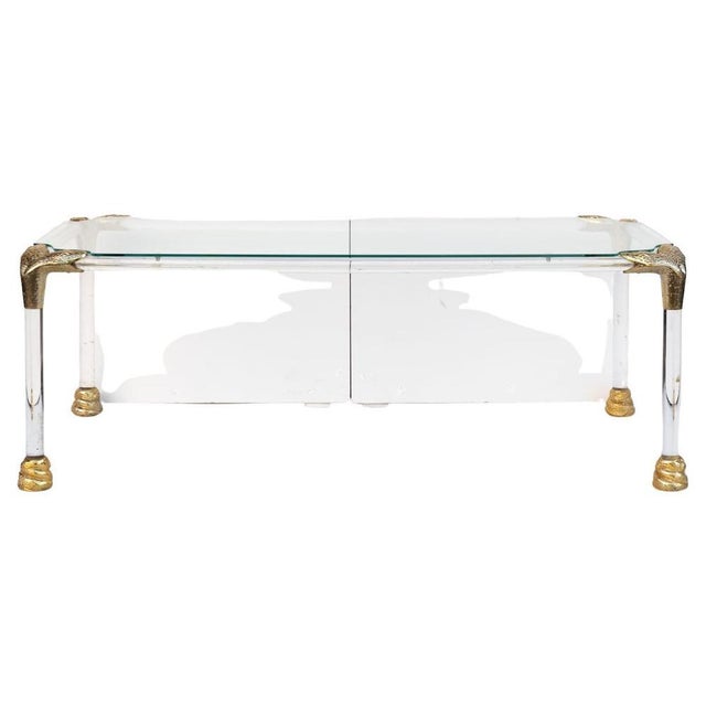 Metal Acrylic Glass and Brass Coffee Table, 1970s For Sale - Image 7 of 7