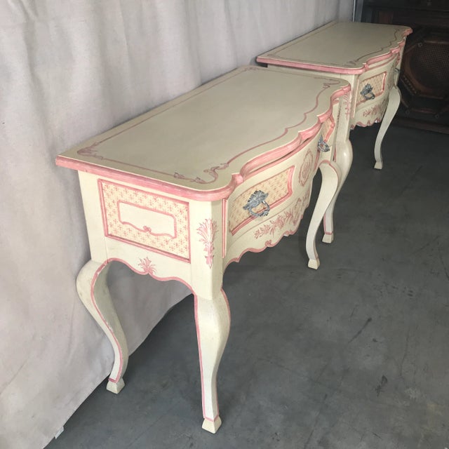 1950s Shabby Chic La Barge Hand Painted Consoles - a Pair For Sale - Image 10 of 13