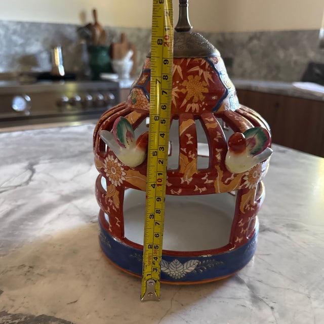 Maroon Chinese Vintage Handmade Red CeramicBirdcage Shape Display Figure For Sale - Image 8 of 9