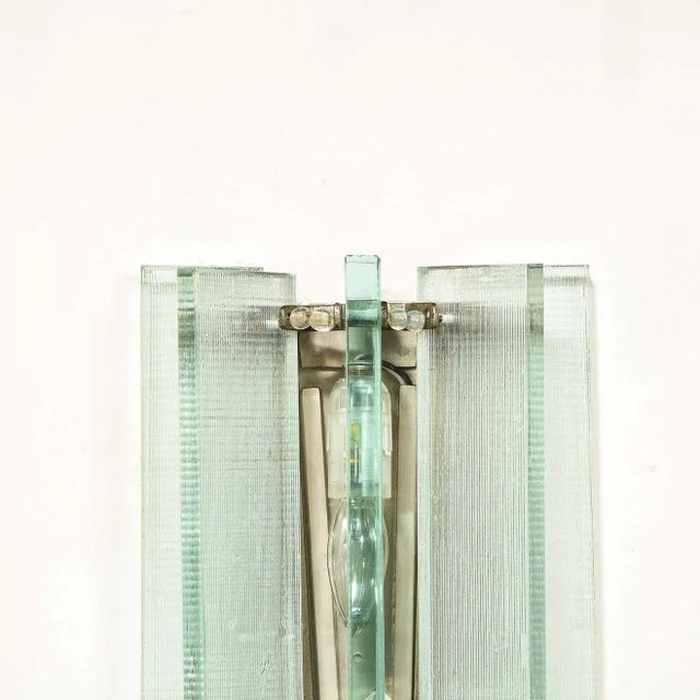 Metal Mid-Century Modern Fontana Arte Style Glass & Nickel Sconce For Sale - Image 7 of 10