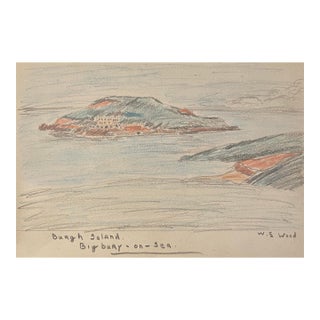 1943 William Wood Burgh Island England Coastal Drawing For Sale
