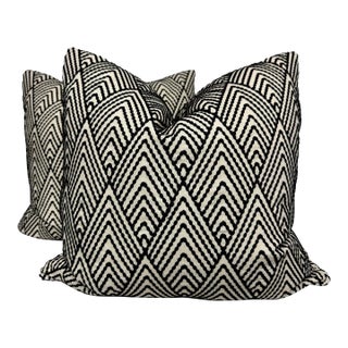 Schumacher "Avila Embroidery" in Black 22" Pillows-a Pair For Sale